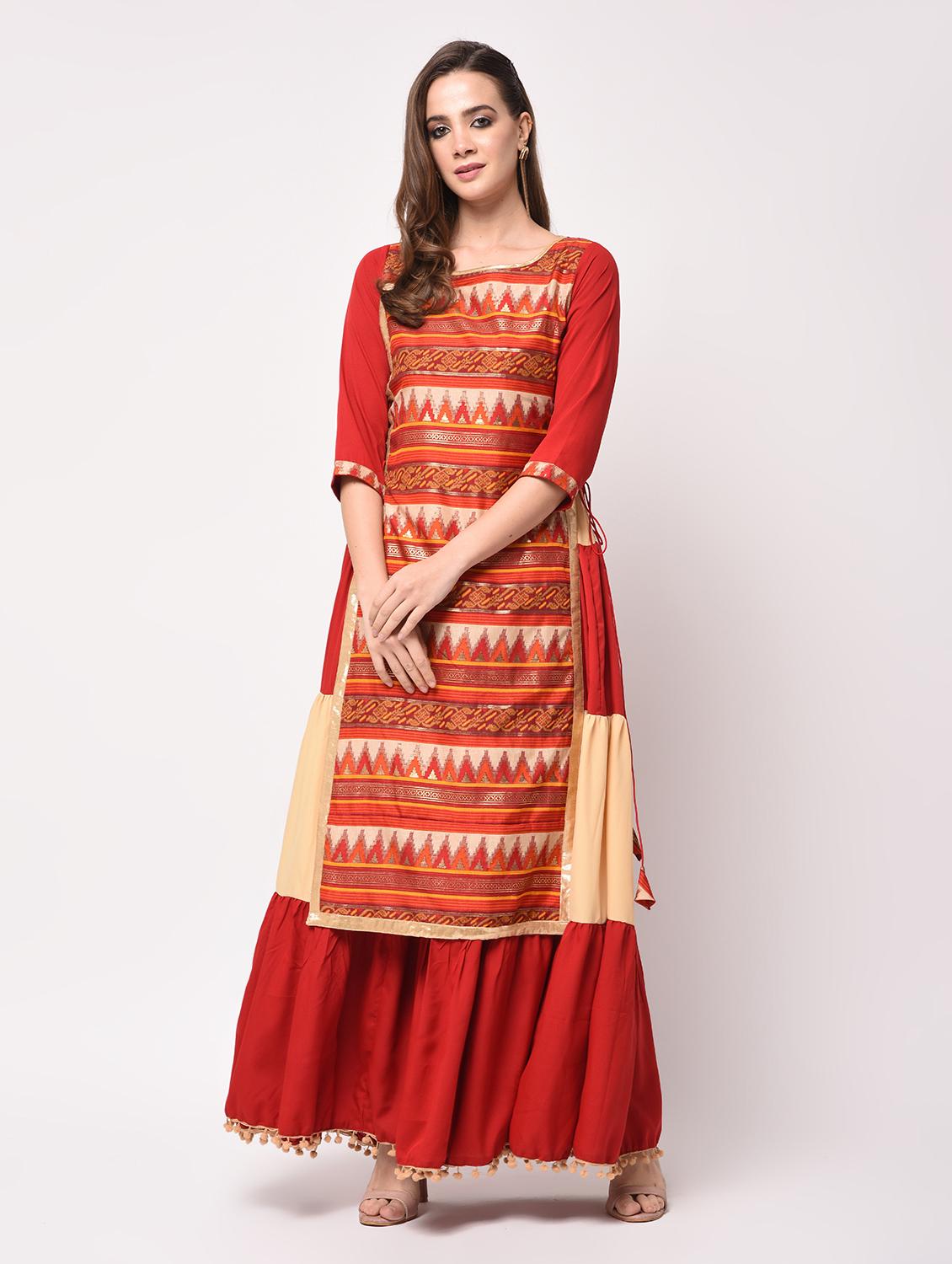 geometrical printed layered kurta - 16172930 - Zoom Image - 2