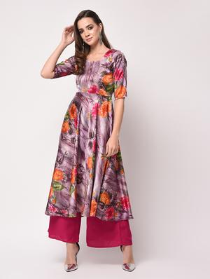digital floral printed flared kurta - 16172933 - Standard Image - 2