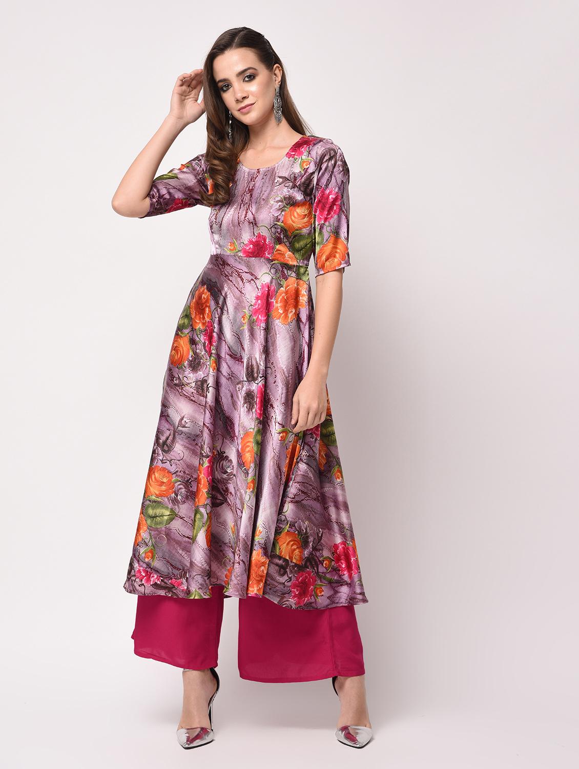 digital floral printed flared kurta - 16172933 - Zoom Image - 2