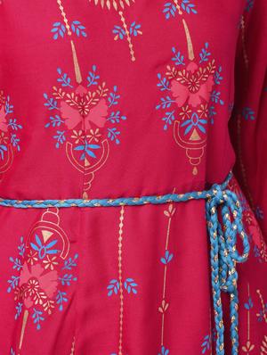 foil printed flared kurta with waist belt - 16173054 - Standard Image - 5