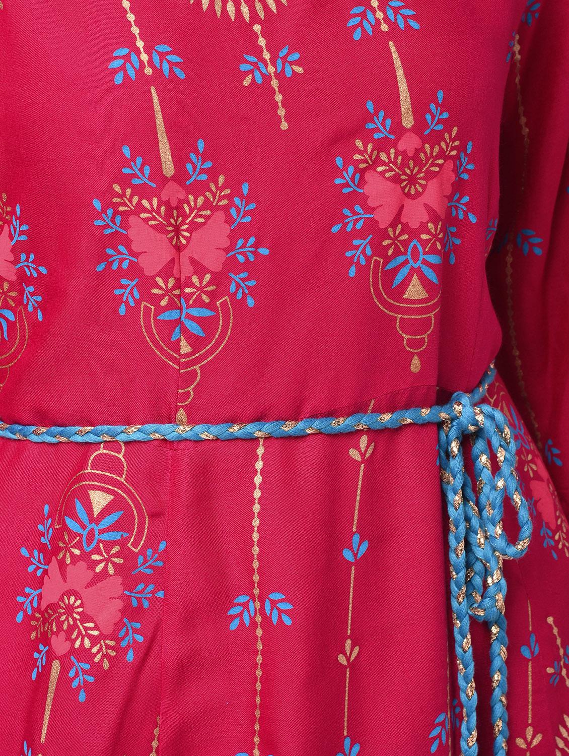 foil printed flared kurta with waist belt - 16173054 - Zoom Image - 5