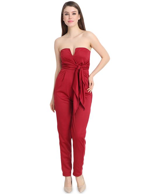 off shoulder tie knot jumpsuit - 16173911 - Standard Image - 1