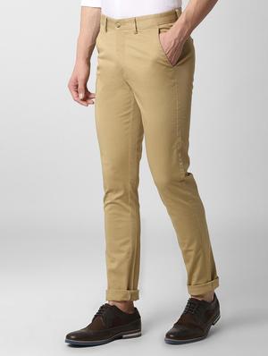 beige solid chinos - 16174366 - Standard Image - 2