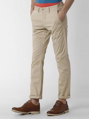 beige solid chinos - 16174436 - Standard Image - 2