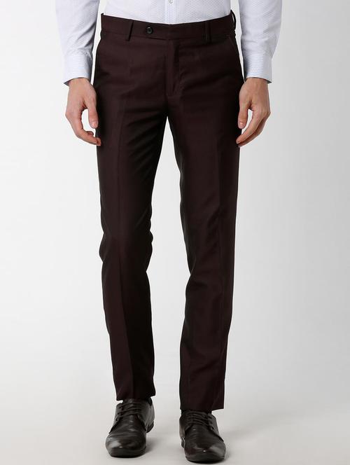 maroon polyester blend flat front formal trouser - 16174460 - Standard Image - 1