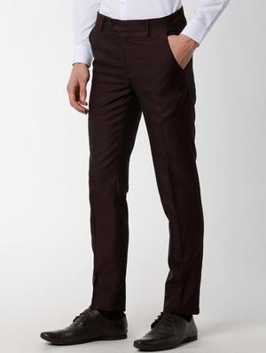 maroon polyester blend flat front formal trouser - 16174460 - Standard Image - 2