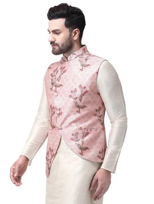 pink silk blend printed nehru jacket - 16179050 - Standard Image - 2
