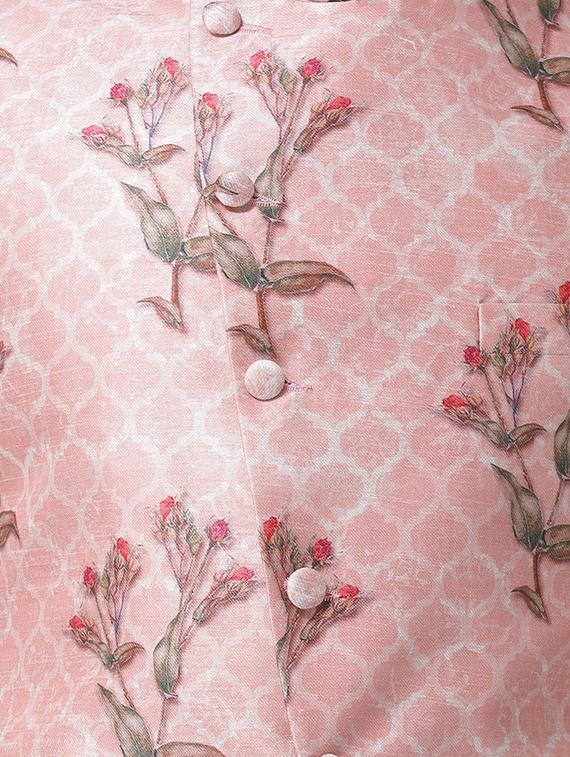 pink silk blend printed nehru jacket - 16179050 - Zoom Image - 5