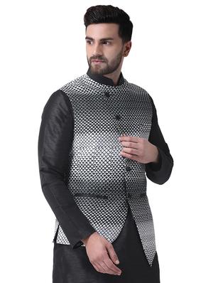 black silk blend printed nehru jacket - 16179053 - Standard Image - 2