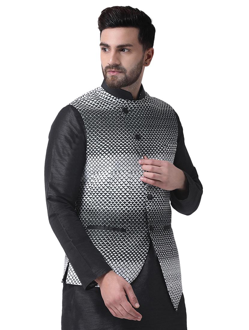 black silk blend printed nehru jacket - 16179053 - Zoom Image - 2
