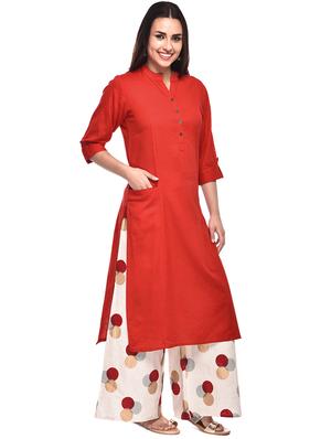 Solid kurta printed palazzo set - 16180167 - Standard Image - 2