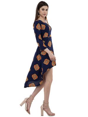v neck printed asymmetric dress - 16180192 - Standard Image - 2