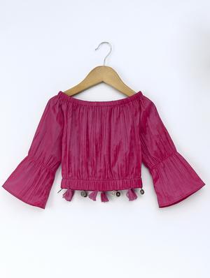 tassel detailed off shoulder crop top - 16180833 - Standard Image - 2