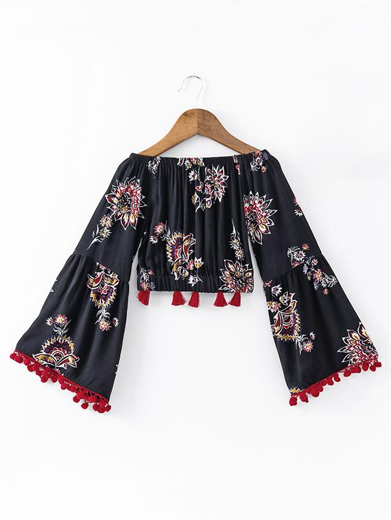 tassel detail off shoulder crop top - 16180846 - Zoom Image - 2