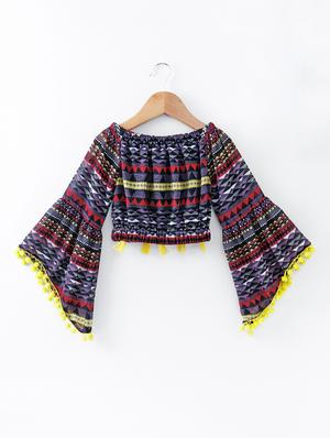 bell sleeve lace detailed crop top - 16180847 - Standard Image - 2