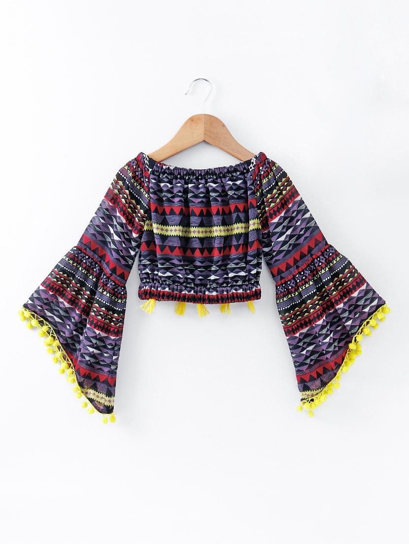 bell sleeve lace detailed crop top - 16180847 - Zoom Image - 2