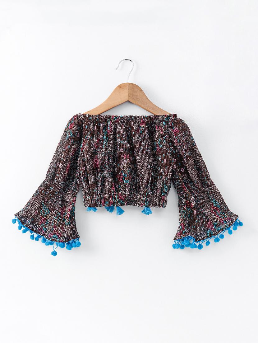 tassel detailed off shoulder crop top - 16180849 - Zoom Image - 2