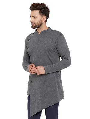 grey solid asymmetric kurta - 16184113 - Standard Image - 2