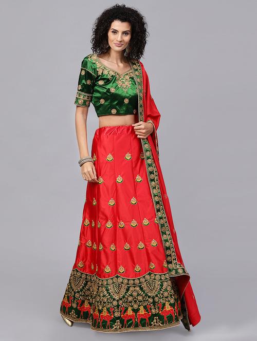 red flared lehenga - 16185049 - Standard Image - 1