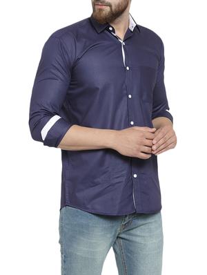 navy blue solid casual shirt - 16185704 - Standard Image - 2
