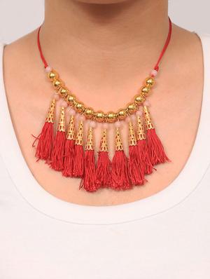 red cotton blend short necklace - 16185776 - Standard Image - 2