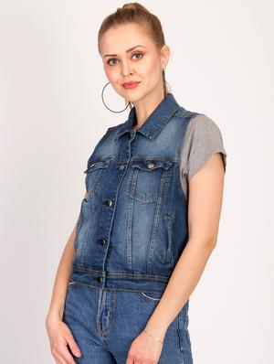 sleeveless button up denim jacket - 16187389 - Standard Image - 2