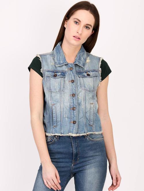 frayed edge button up jacket - 16187398 - Standard Image - 1