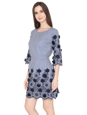 floral embroidered striped a-line dress - 16187468 - Standard Image - 2
