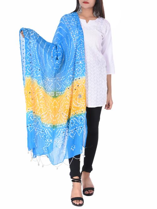 sky blue bandhani dupatta - 16188459 - Standard Image - 1