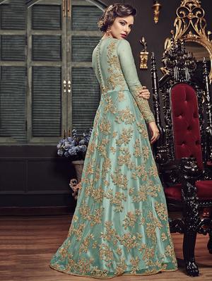 embroidered semi-stitched anarkali suit - 16188941 - Standard Image - 2