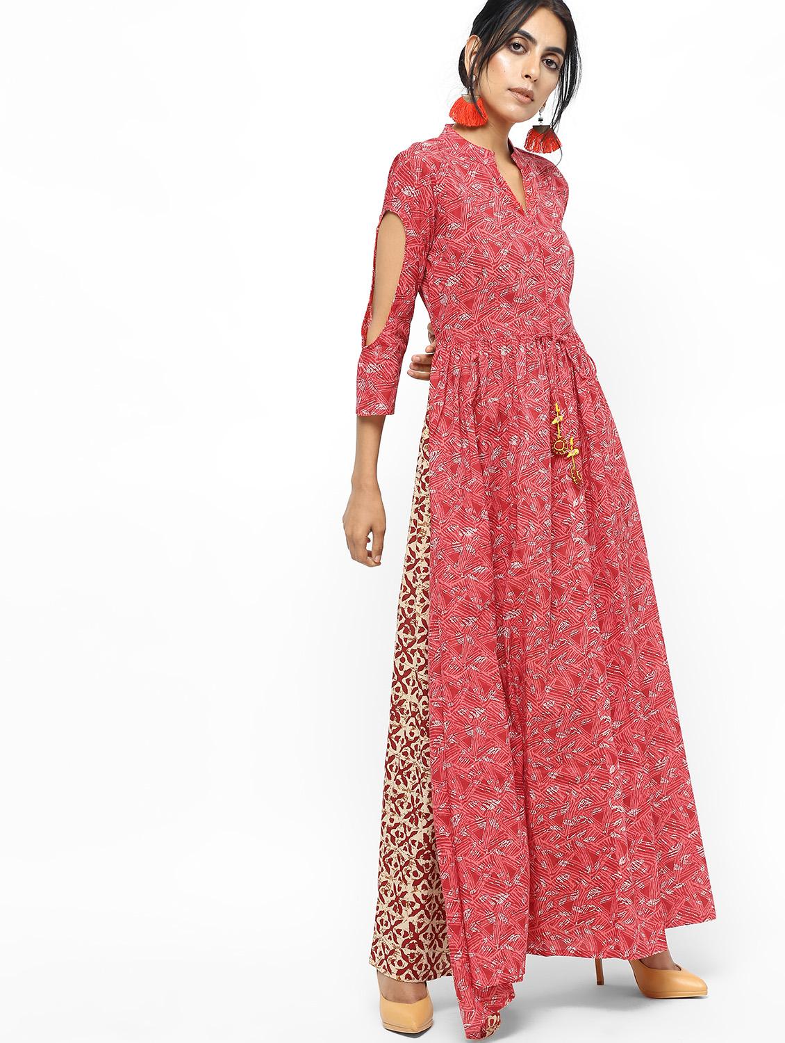 cold shoulder printed layered kurta - 16190132 - Zoom Image - 2