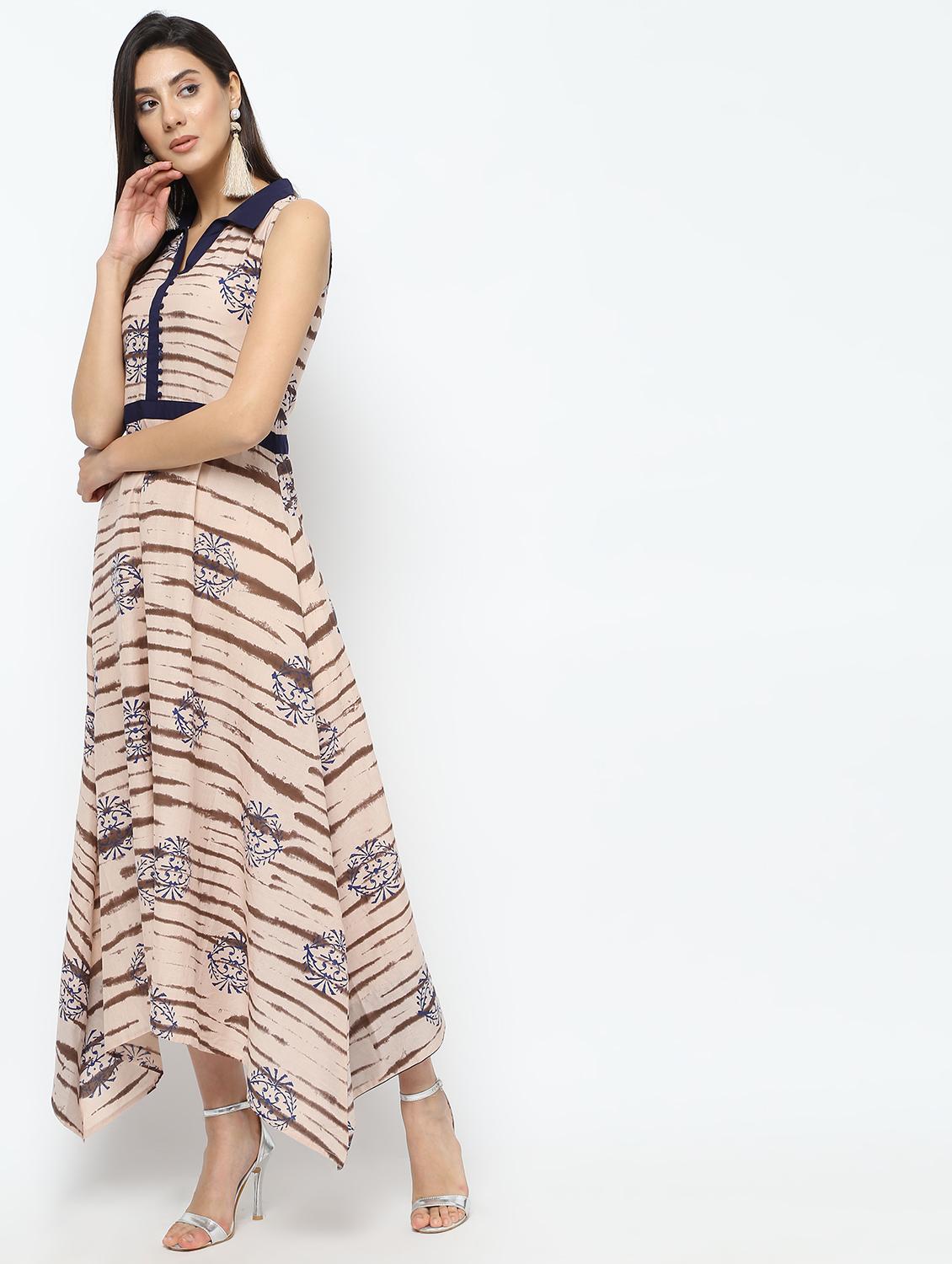 Contrast collar printed asymmetric dress - 16190143 - Zoom Image - 2