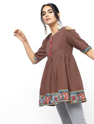 Cold shoulder flared kurti - 16190155 - Standard Image - 2