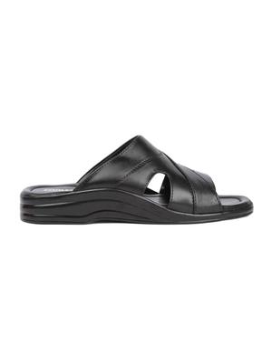 black leatherette slip on slippers - 16191149 - Standard Image - 2