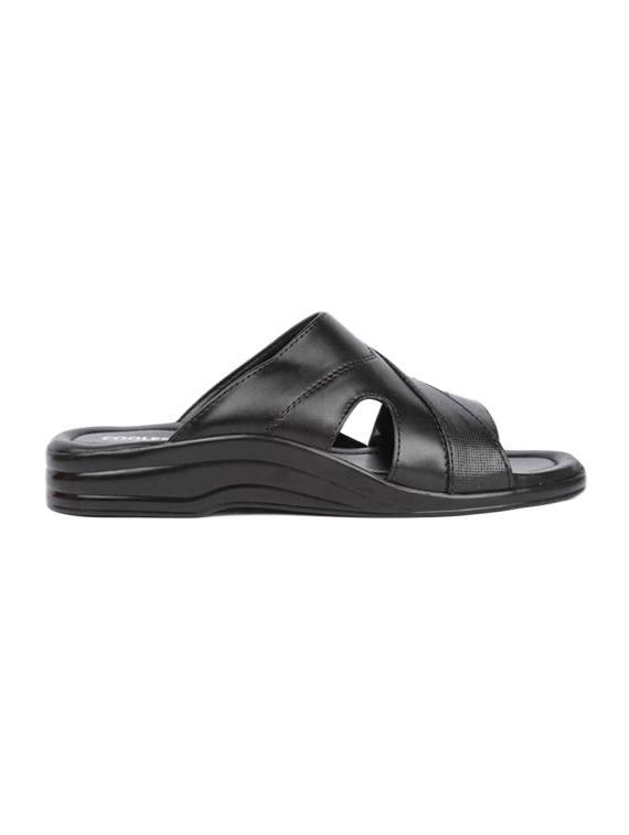 black leatherette slip on slippers - 16191149 - Zoom Image - 2