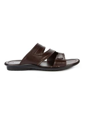 brown leatherette slip on slippers - 16191239 - Standard Image - 2