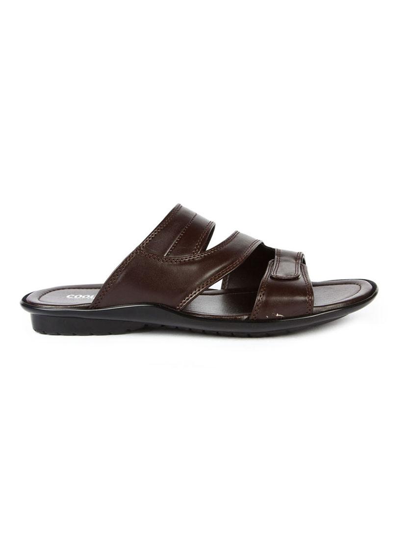 brown leatherette slip on slippers - 16191239 - Zoom Image - 2