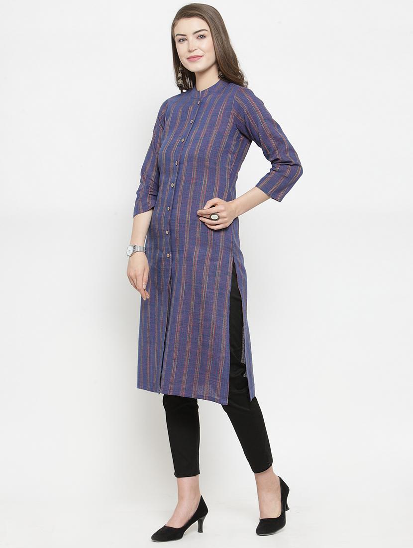 striped printed straight kurta - 16193800 - Zoom Image - 2