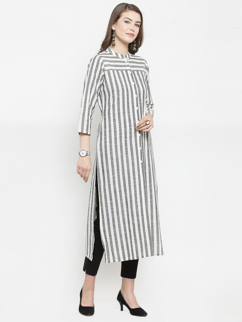 striped printed straight kurta - 16193804 - Zoom Image - 2