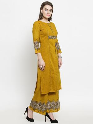 mustard printed kurta palazzo set - 16194931 - Standard Image - 2