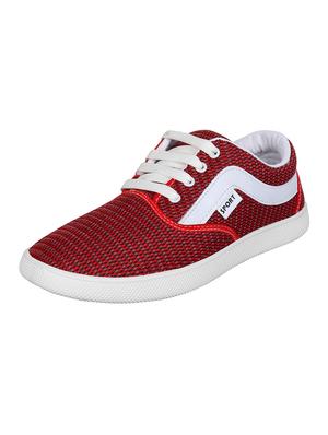 maroon fabric lace up sneakers - 16195546 - Standard Image - 2