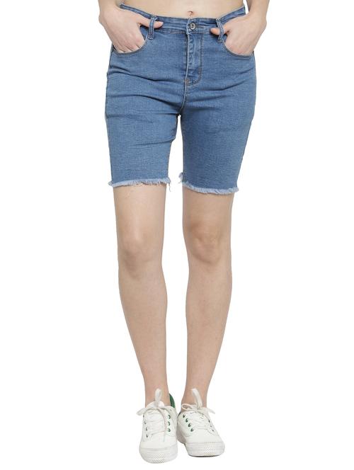 frayed hem high rise denim shorts - 16199510 - Very Small Image - 1
