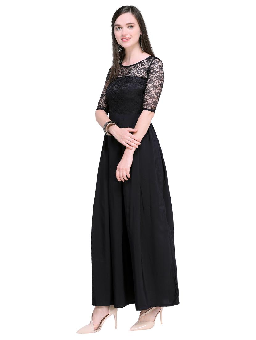 floral lace detail pleated maxi dress - 16200625 - Zoom Image - 2