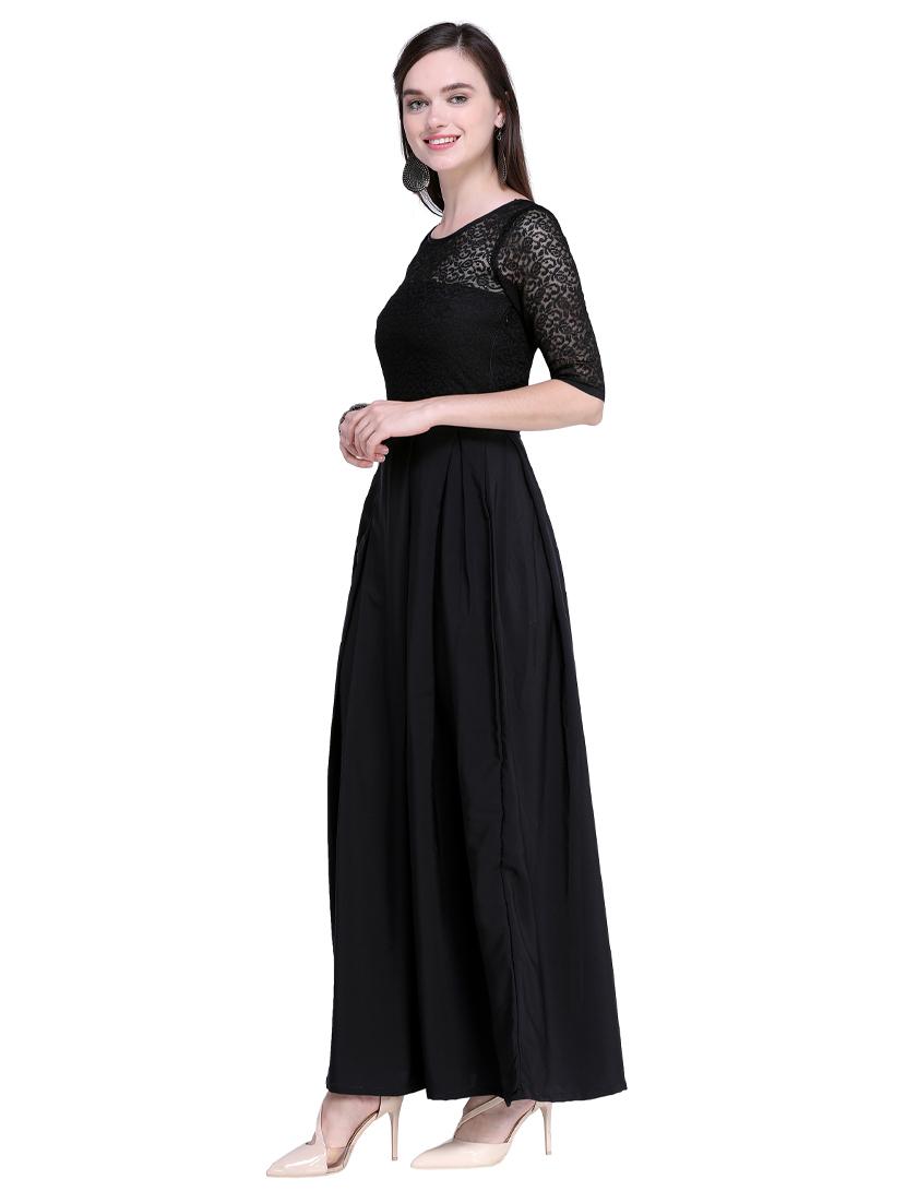 lace detail pleated maxi dress - 16200629 - Zoom Image - 2