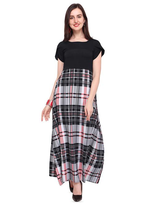 tulip sleeved plaid maxi dress - 16200653 - Standard Image - 1