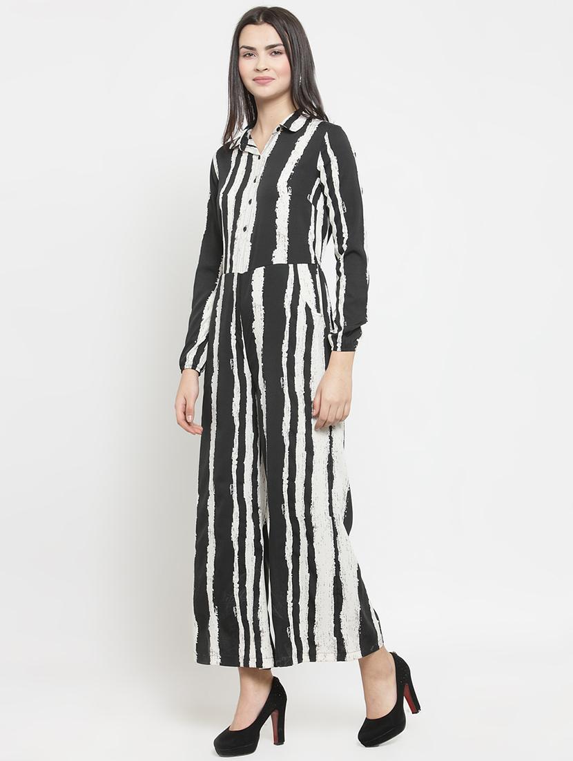 button detail striped full leg jumpsuit - 16201018 - Zoom Image - 2