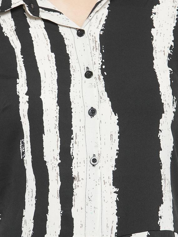 button detail striped full leg jumpsuit - 16201018 - Zoom Image - 5