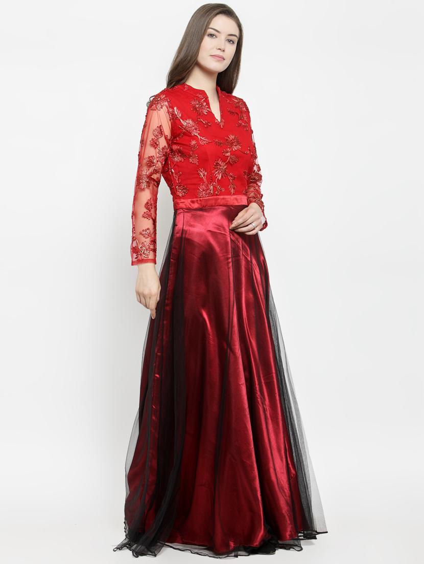 mandarin neck embroidered gown - 16201091 - Zoom Image - 2