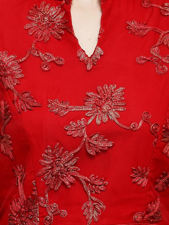 mandarin neck embroidered gown - 16201091 - Zoom Image - 5