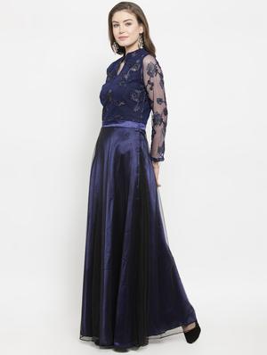 mandarin neck embroidered gown - 16201092 - Standard Image - 2